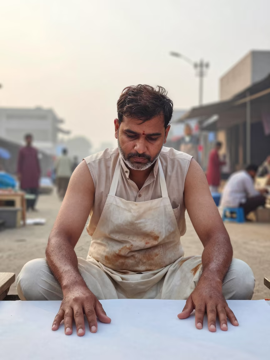 Papermaker in Bareilly Market Lane at Dawn in along a market lane in Bareilly