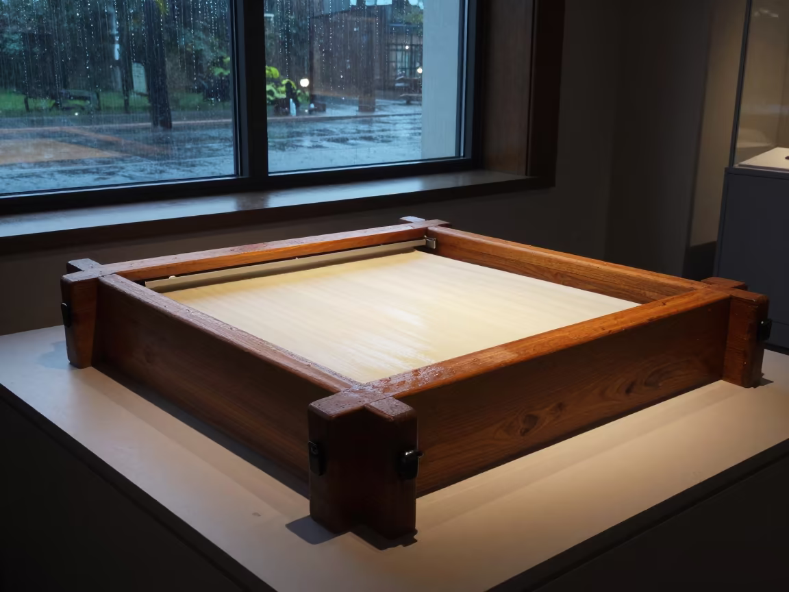 Papermaker Pressing Pulp in Bangkok Museum in on a museum plinth near Sukhumvit, Bangkok