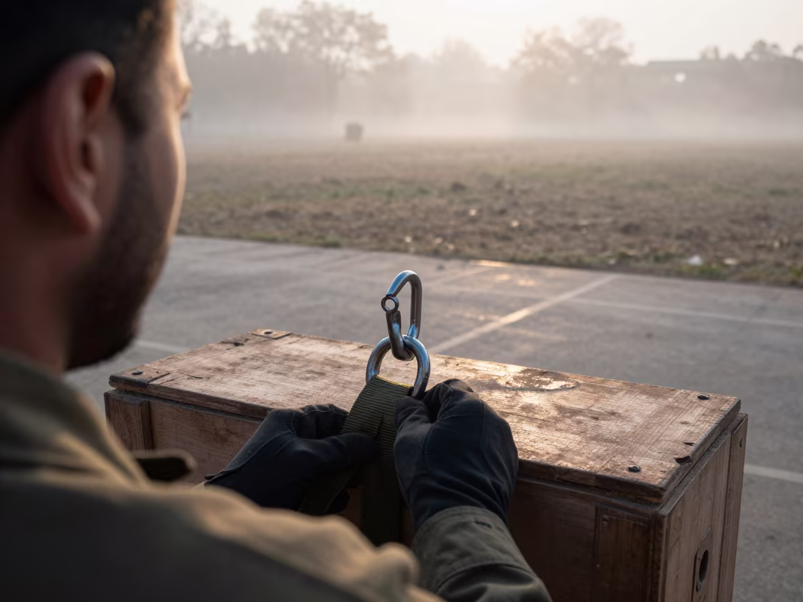 Parachute Rigging Rail at Dawn in Bathinda Mist in on a parade ground near Bathinda