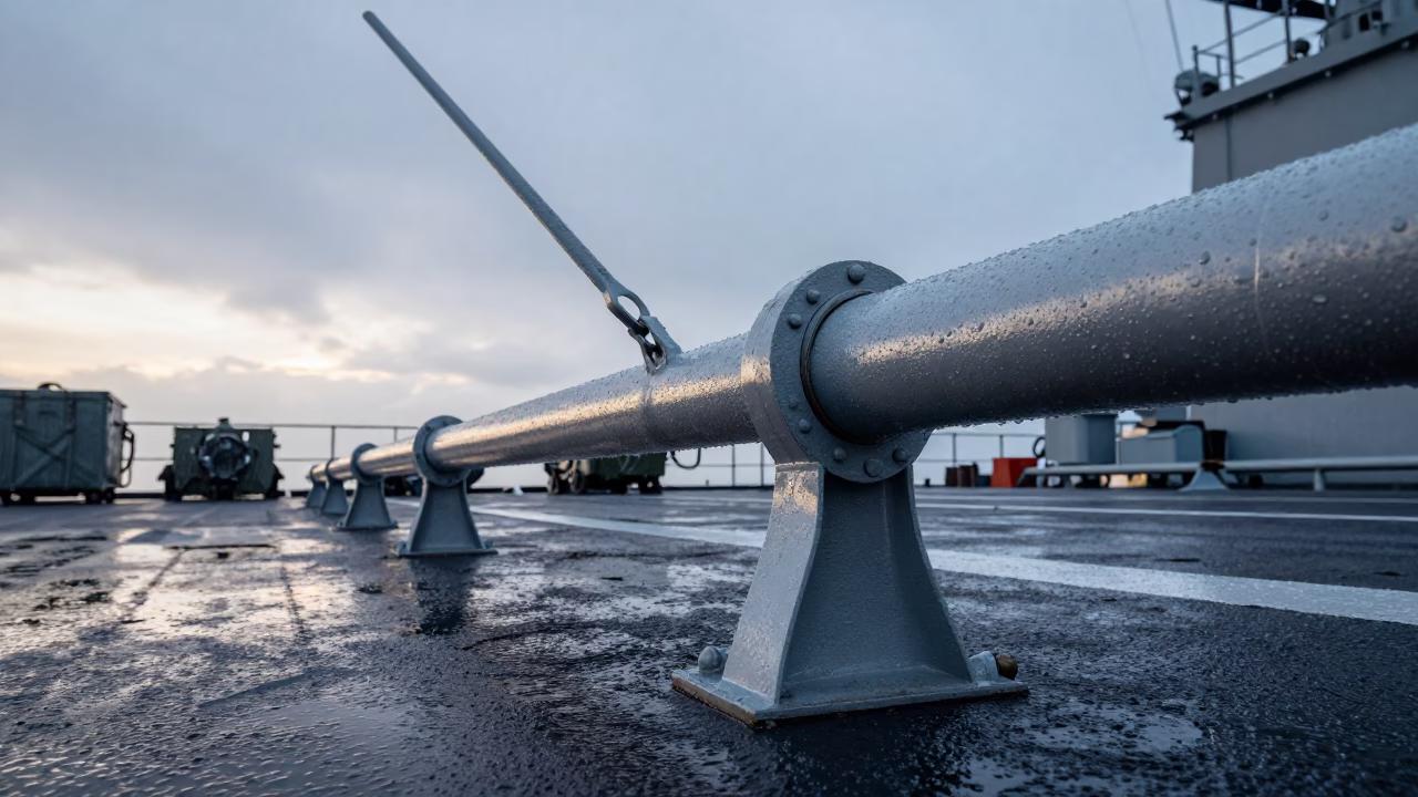 Parachute Rigging Rail at Dawn on Naval Deck in on a naval deck in rough wind near Dundo