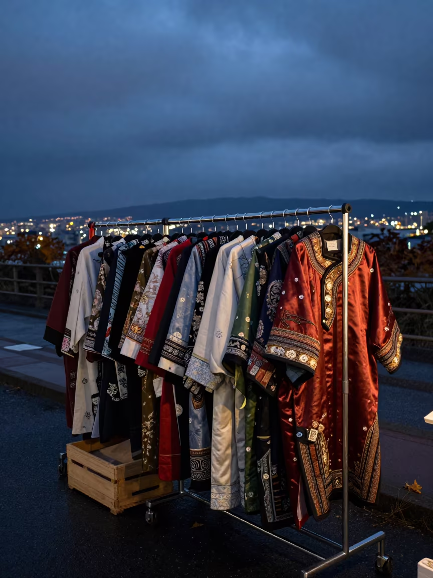 Parade Costume Rack Night Market Yokohama in at a night market in Yokohama
