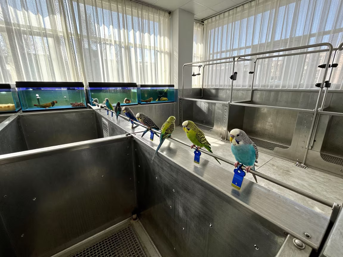 Parakeet Tag Rail at Bukhara Dog Wash Station in at a self-serve dog wash station in Bukhara