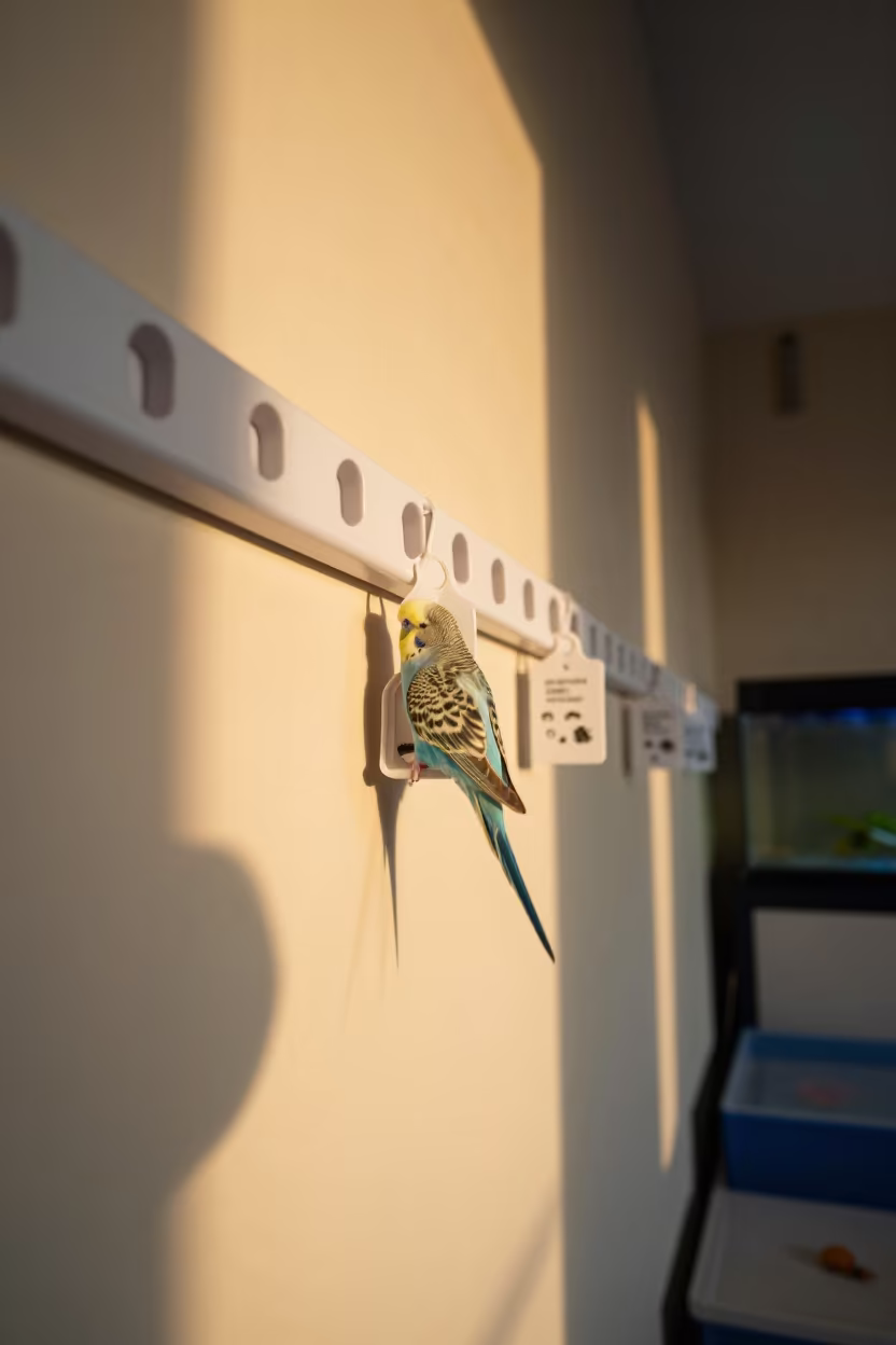 Parakeet Tag Rail in Djibouti Adoption Room in inside an adoption room near Djibouti