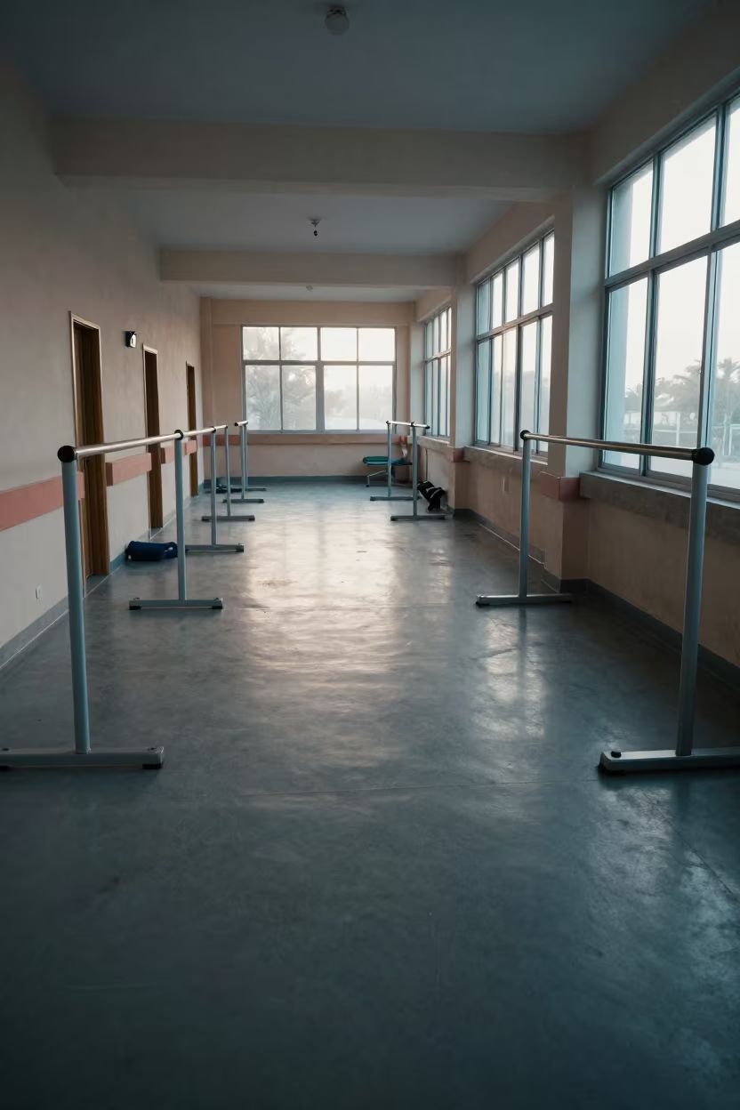Parallel Bars in Chiniot Hospital Corridor Morning in inside a hospital corridor in Chiniot