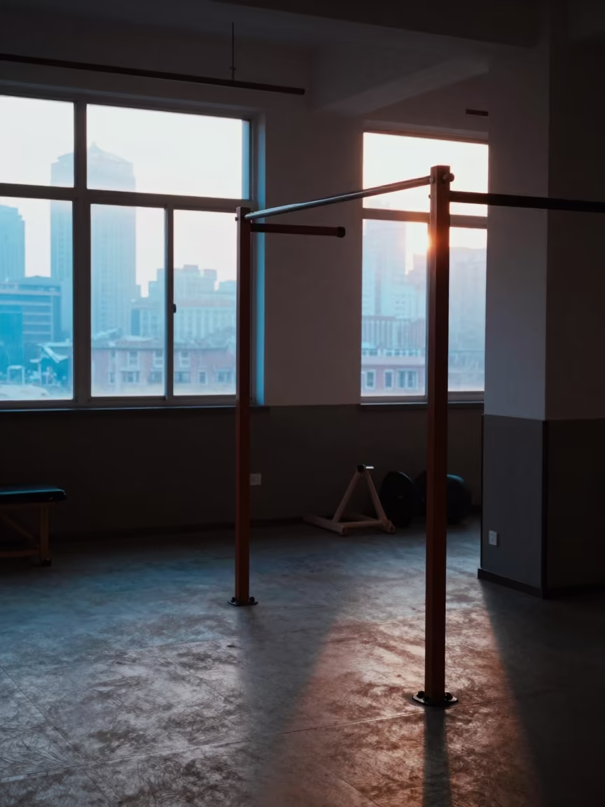 Parallel Bars in Early Winter Morning Light in inside a rehabilitation gym near Nanjing Road, Shanghai