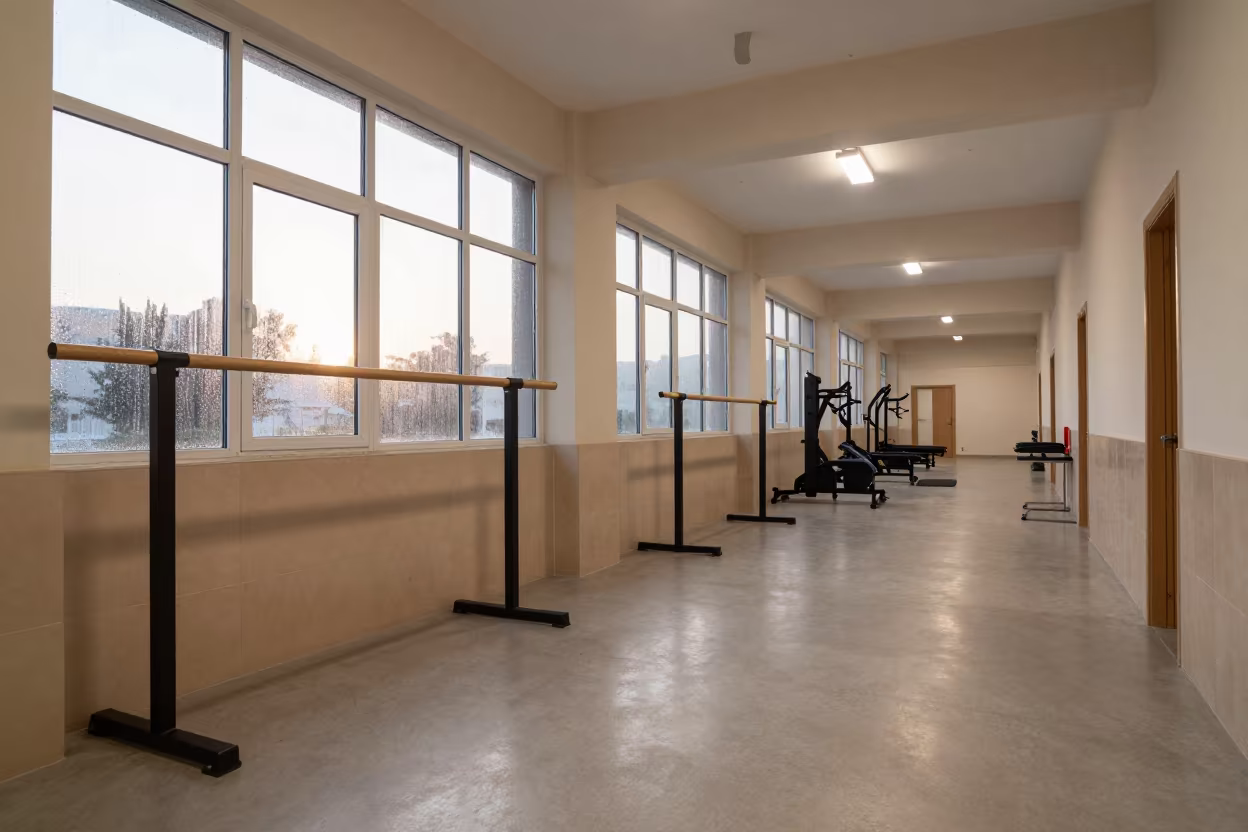 Parallel Bars in Jeddah Morning Light in inside a hospital corridor in Jeddah