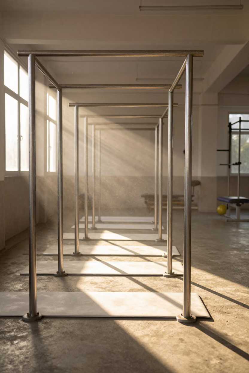 Parallel Bars in Pale Dawn Light Port-de-Paix in inside an imaging suite in Port-de-Paix