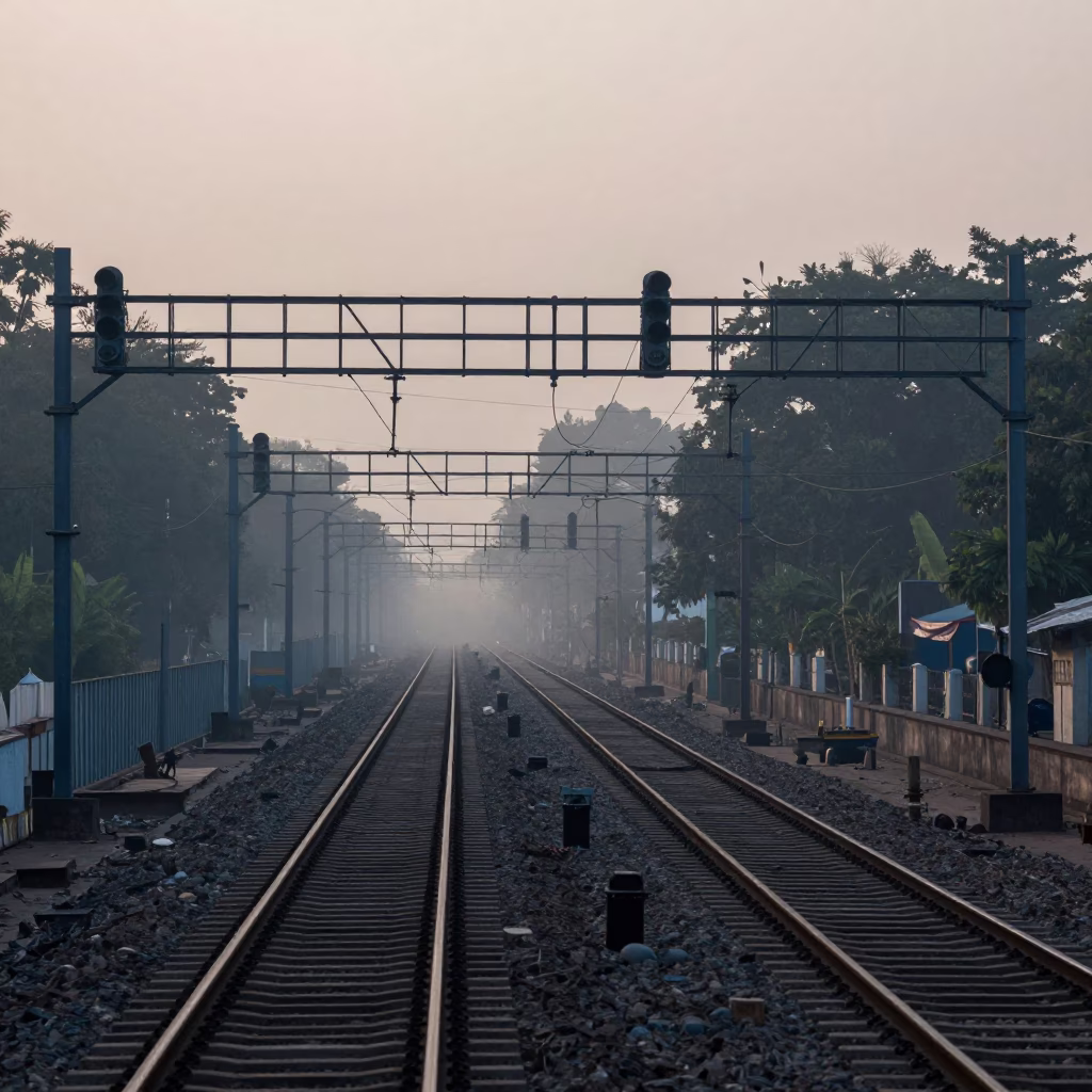 Parallel Tracks in Mumbai at Sunrise Light in in Mumbai, India