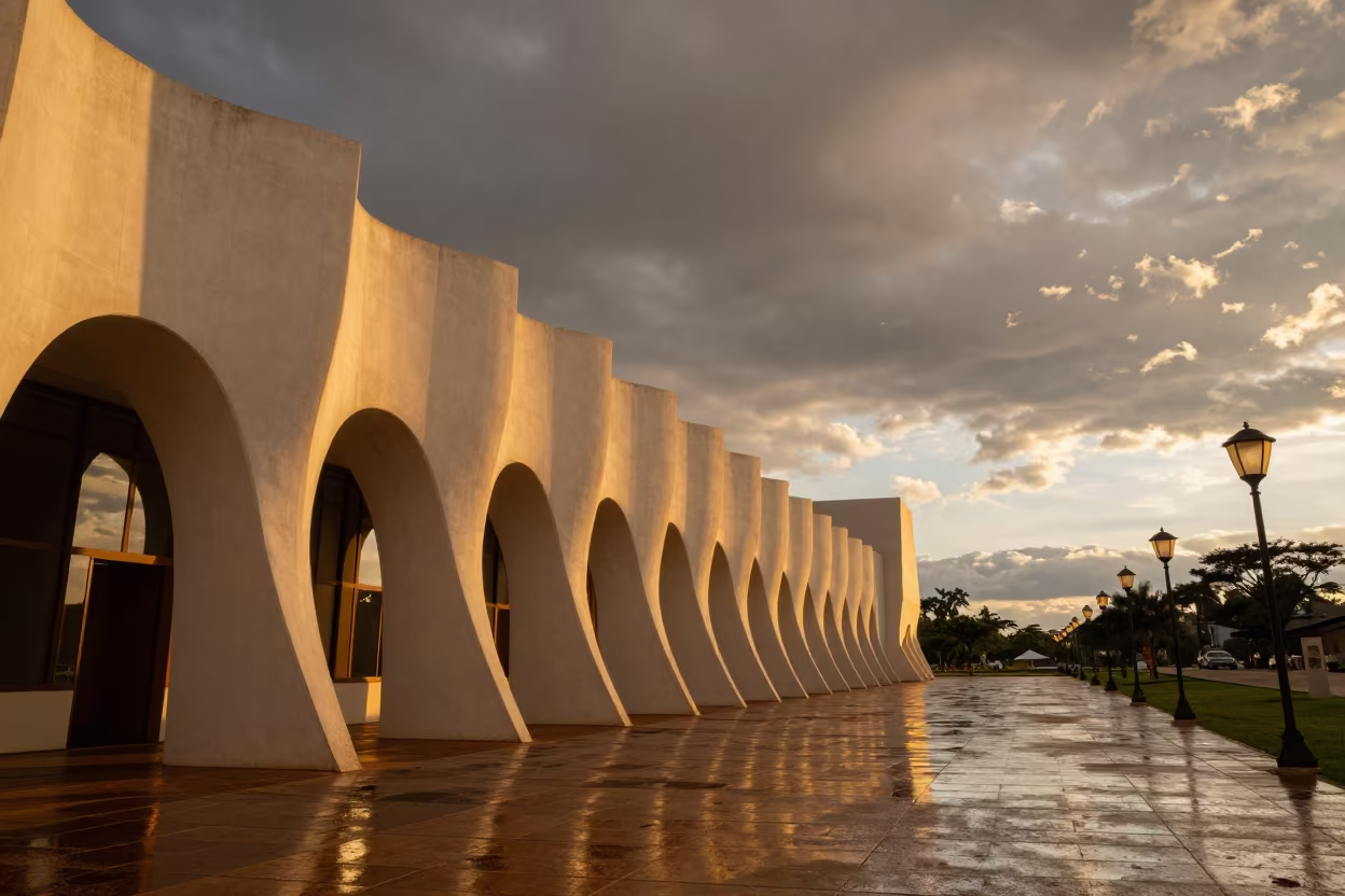 Parametric Museum Curves in Goiania Temple Precinct in in a lantern-lined temple precinct near Goiania