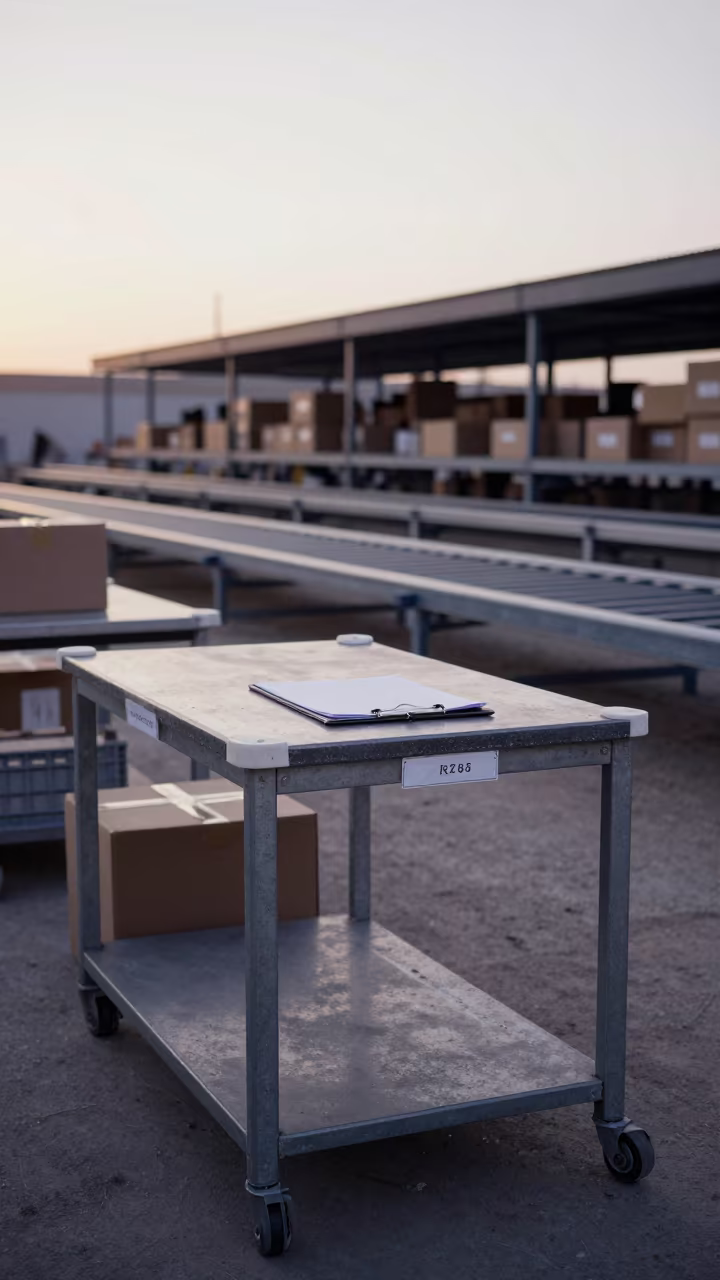Parcel Handoff Table in Tashkent Warehouse in at a parcel sorting belt in Tashkent