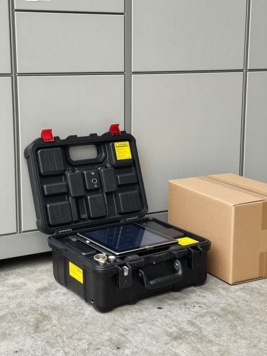 Parcel Locker Key Case on Industrial Bay Floor in inside a cross-dock lane near Sucre