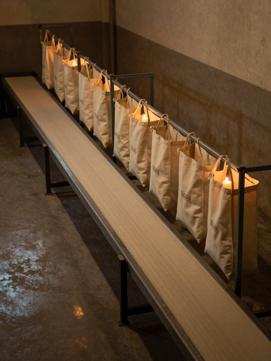 Parcel Sorting Line Drying Under Warm Light in at a parcel sorting belt near Mashhad