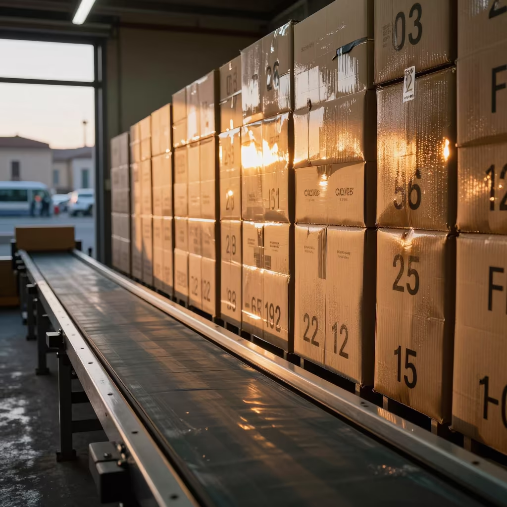 Parcel Wall Sorted by Route in Messina Depot in at a parcel sorting belt near Messina