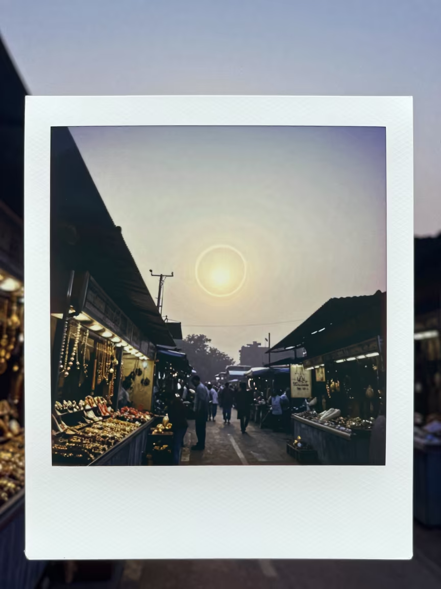 Parhelic Circle Over Bangalore Bazaar Sunrise in at a jewelry counter inside a covered bazaar in Bangalore