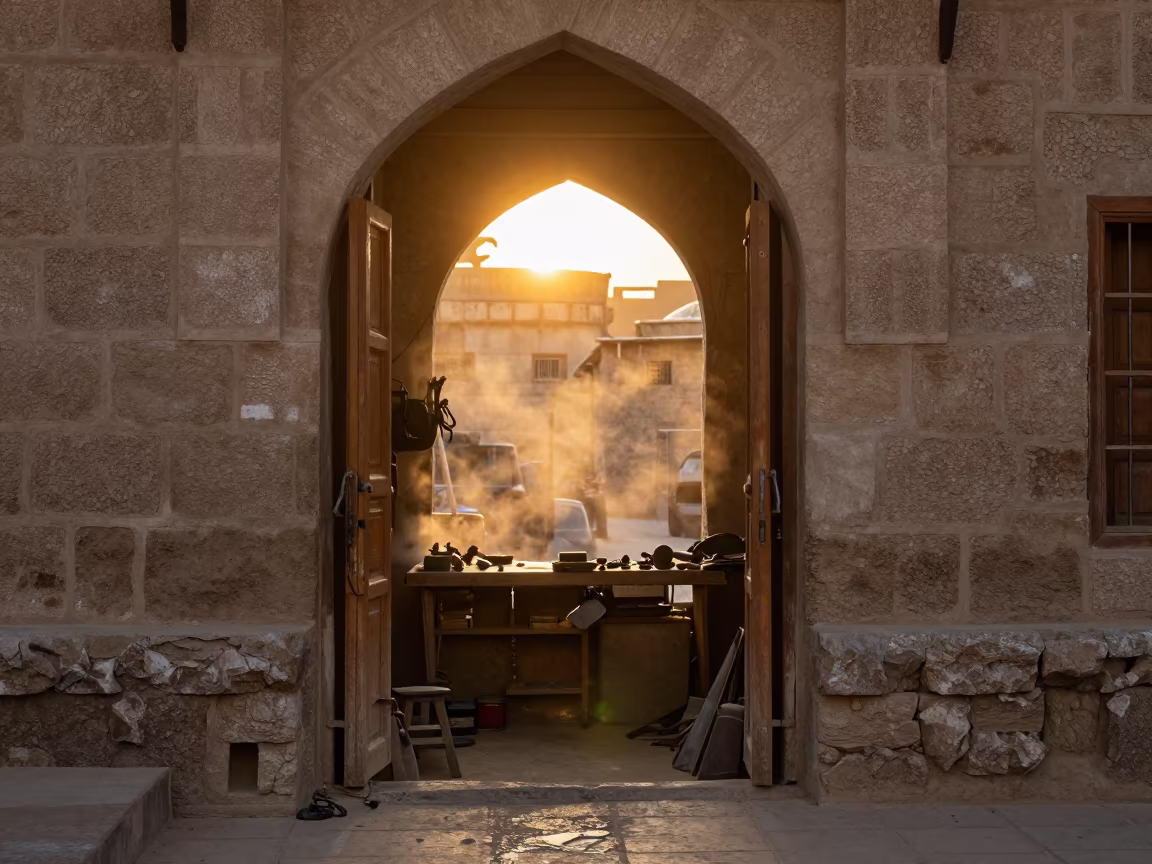 Parhelic Circle Over Sanaa Goldsmith Workshop in inside a goldsmith workshop behind the market lane in Sanaa