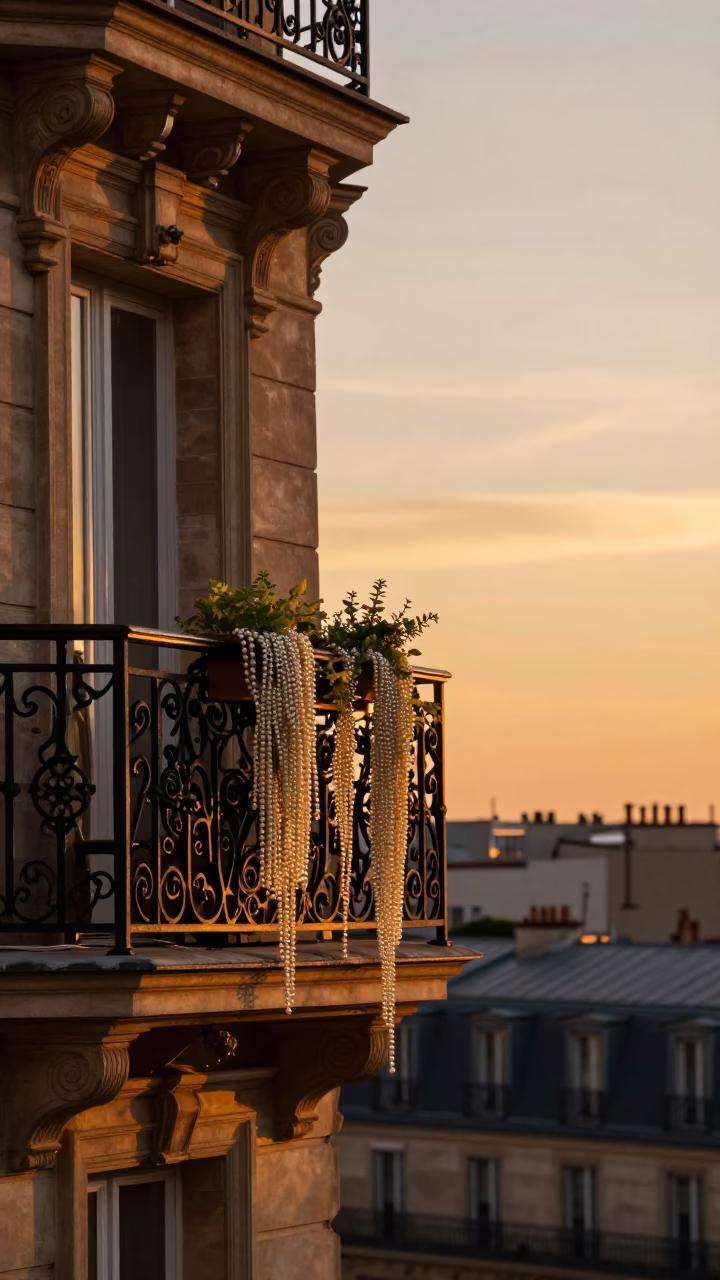 Paris Apartment Balcony at As The Sun Drops Toward The Horizon in in Paris, France