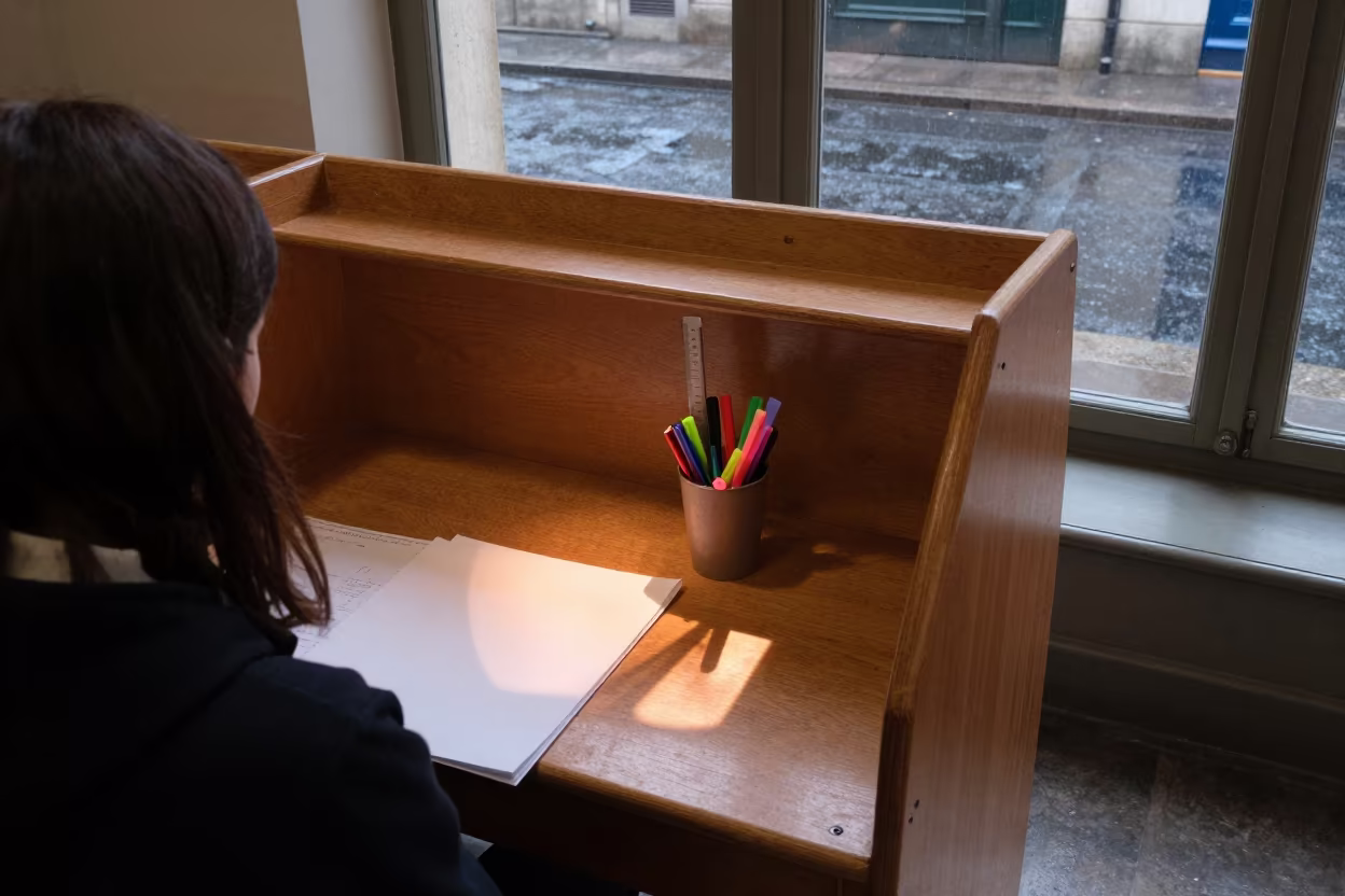 Paris Art Room Carrel With Highlighters in inside an art classroom in Paris