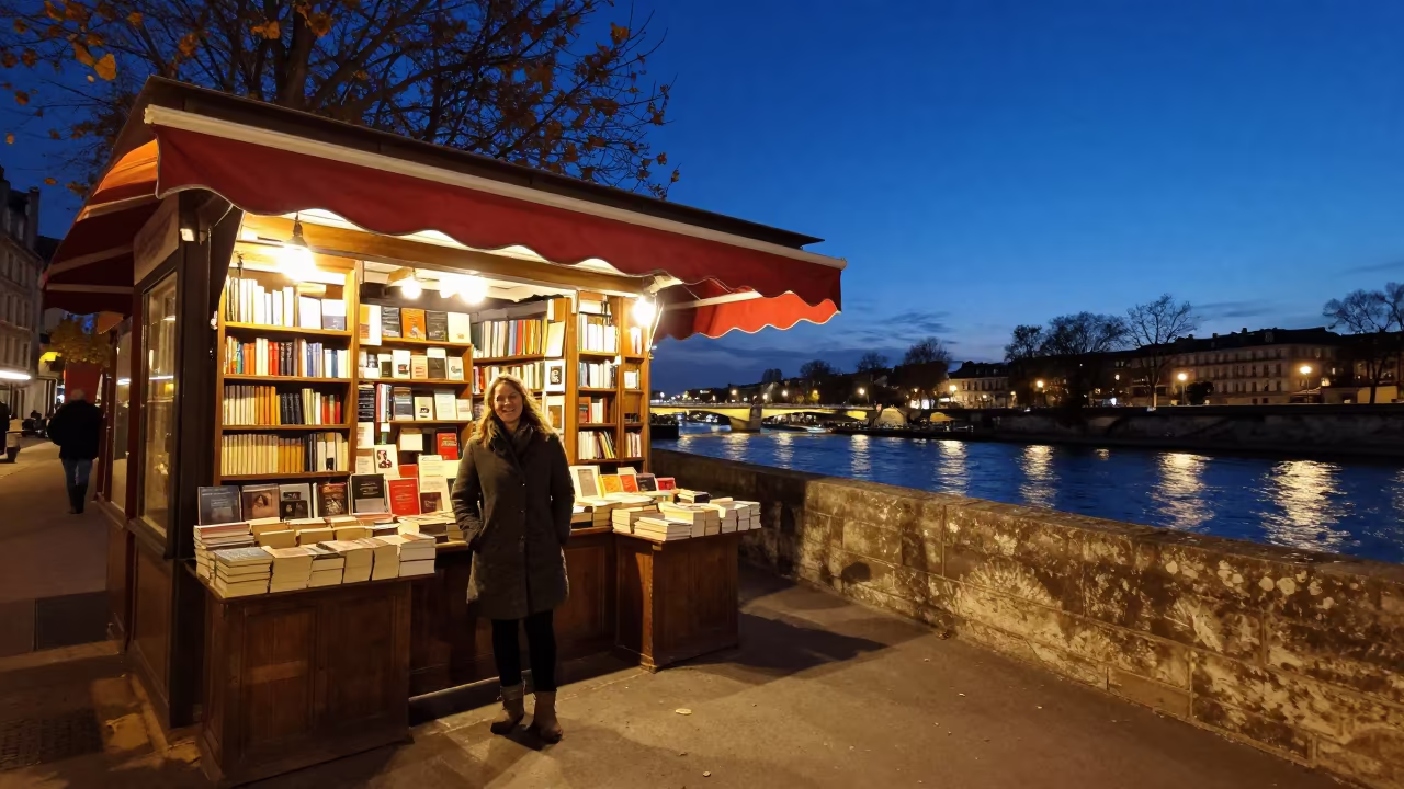 Paris Bookseller at Riverside Stall in in Paris