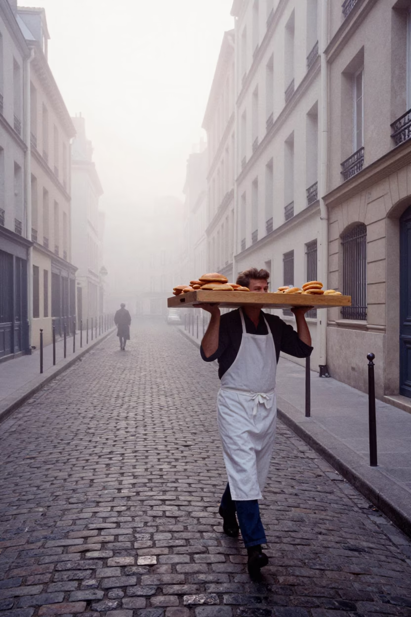 Paris Dawn Street at Dawn Light in in Paris, France