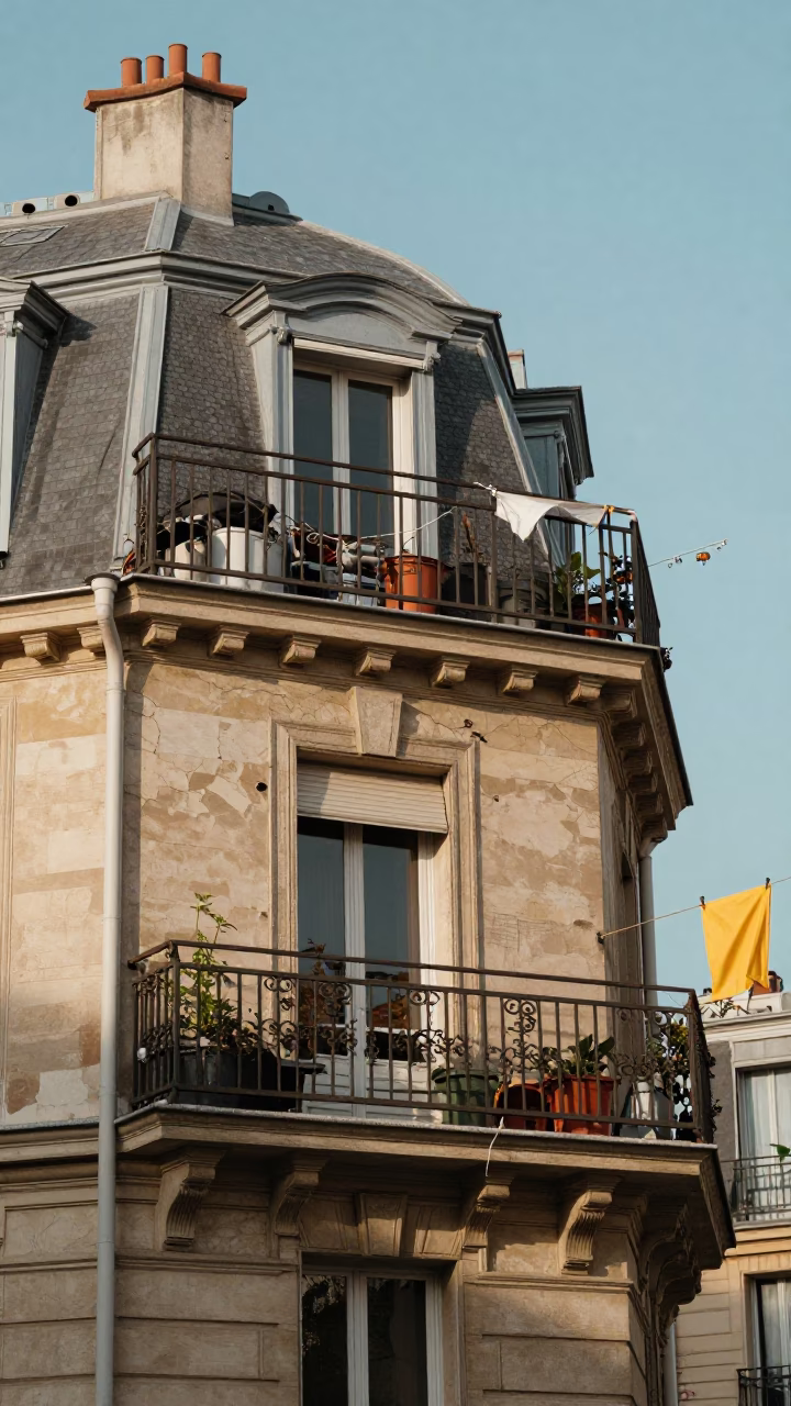 Paris Parisian Balcony at Afternoon Light in in Paris, France