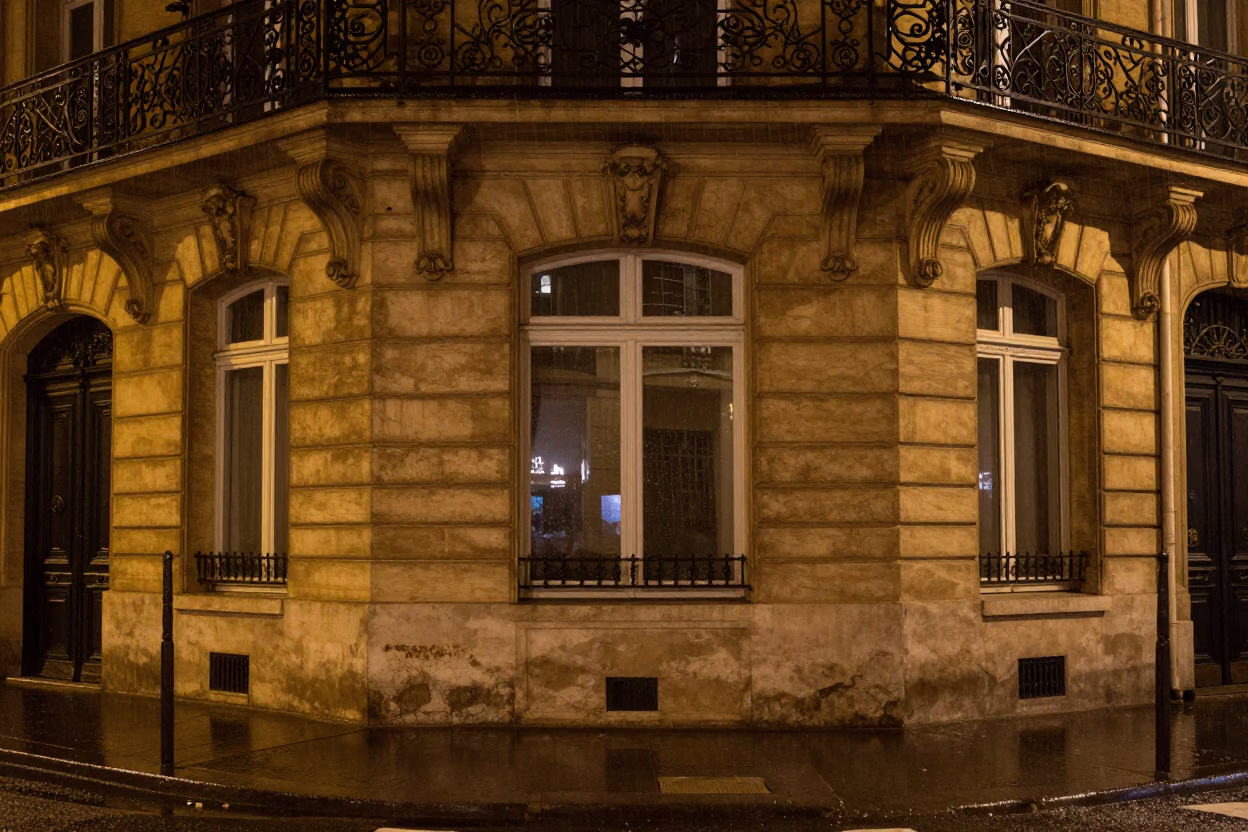 Paris Parisian Street at Deep In The Night Light in in Paris, France