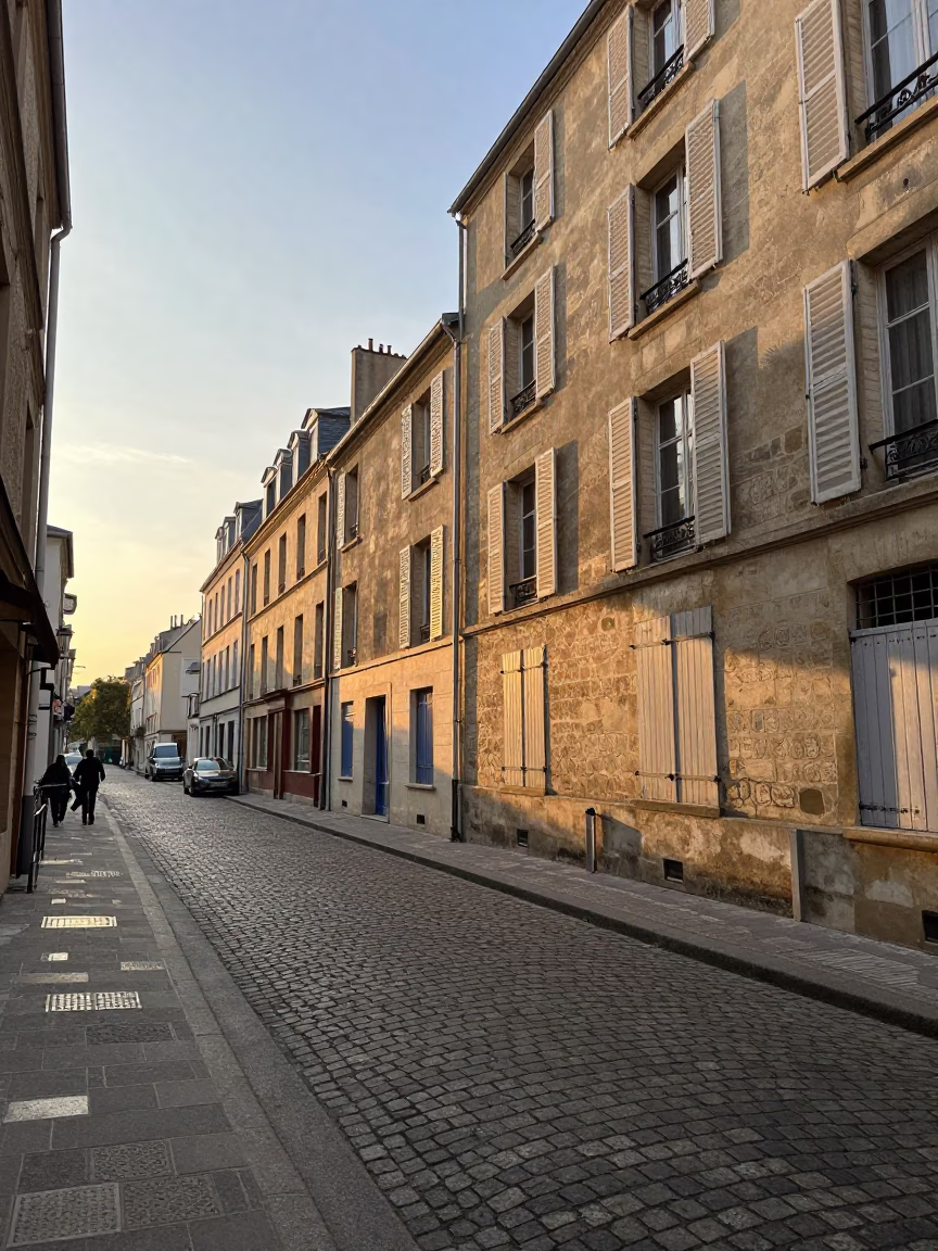 Paris Street Scene at First Light Of Dawn in in Paris, France