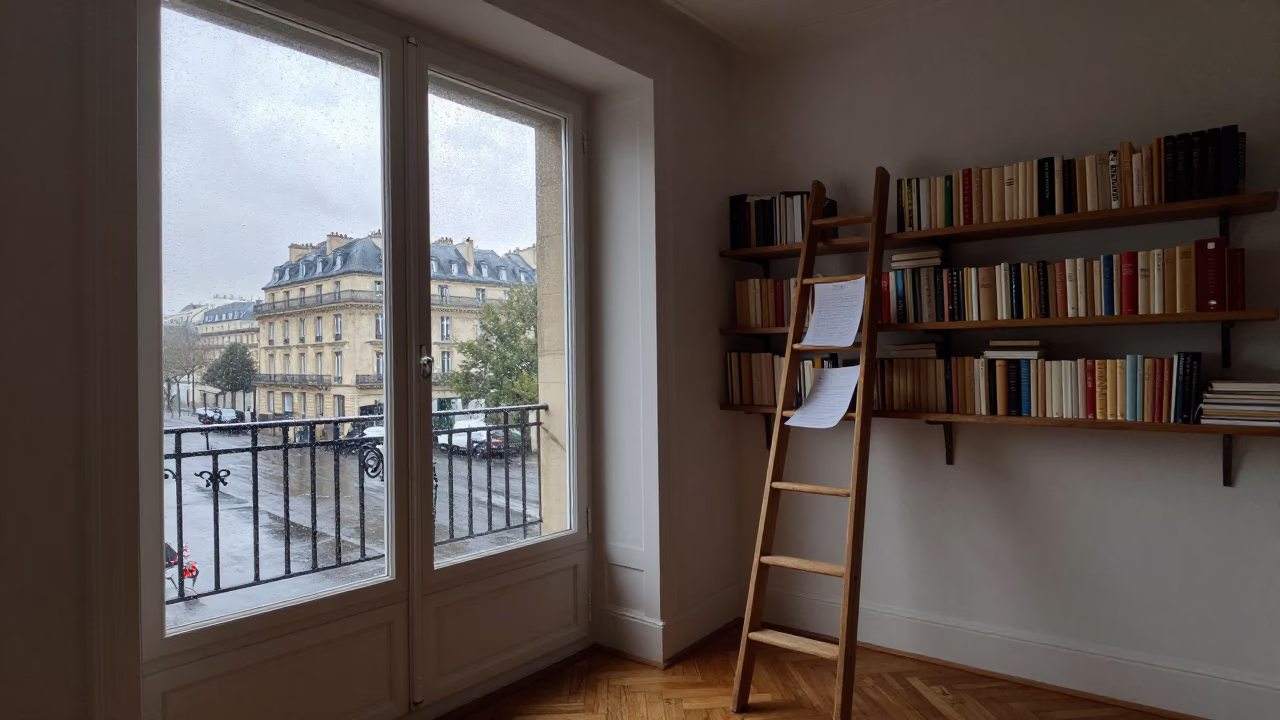 Parisian Apartment Interior Morning Light After Rain in in Paris, France