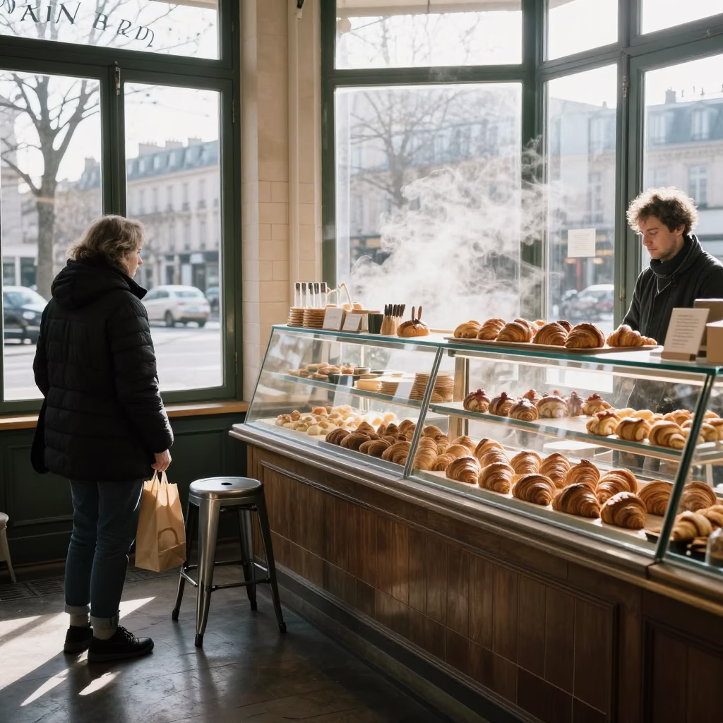 Parisian Bakery in Paris at Noon Light in in Paris, France