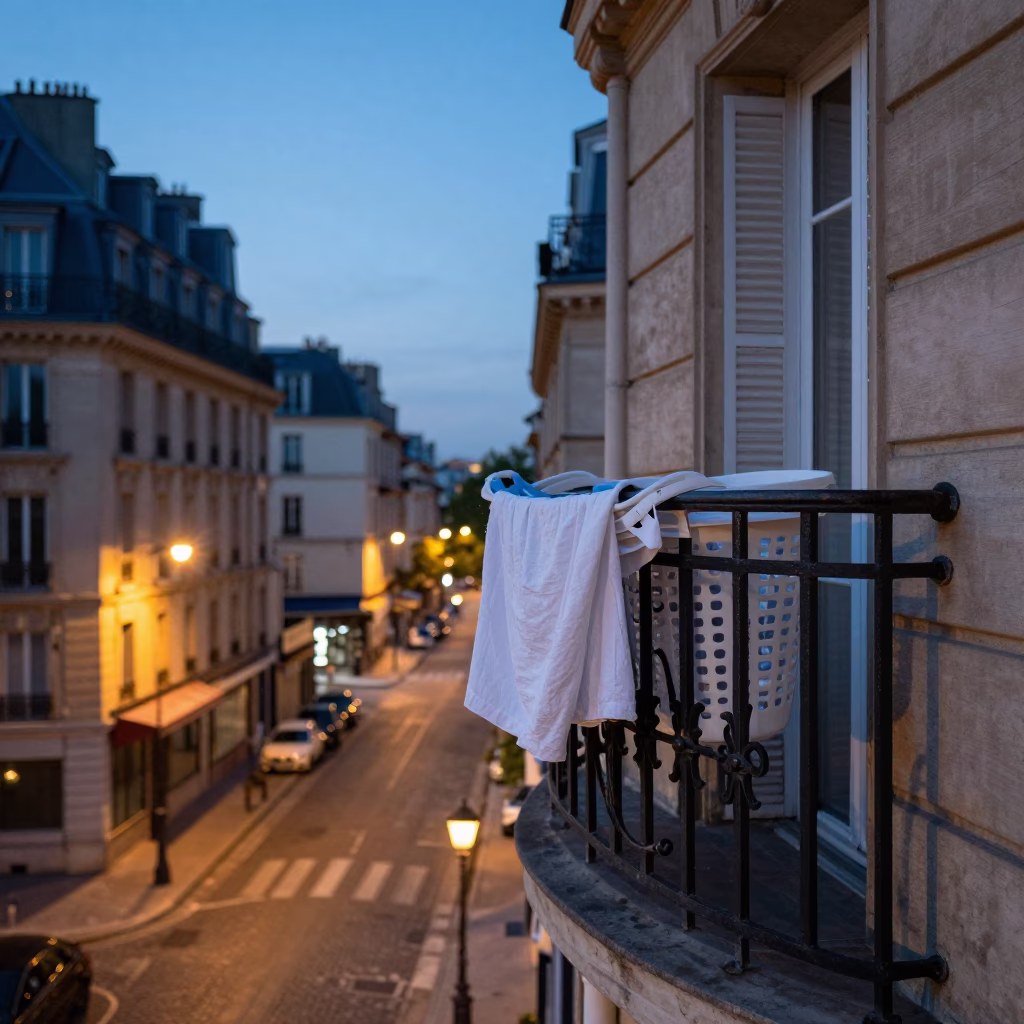 Parisian Balcony in Paris at Blue Hour in in Paris, France