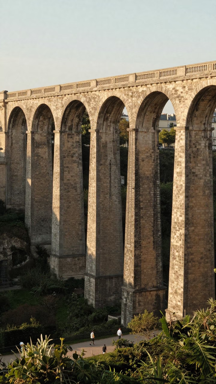 Parisian Railway Viaduct Arches Spanning The Valley at The Late Morning Light in in Paris, France