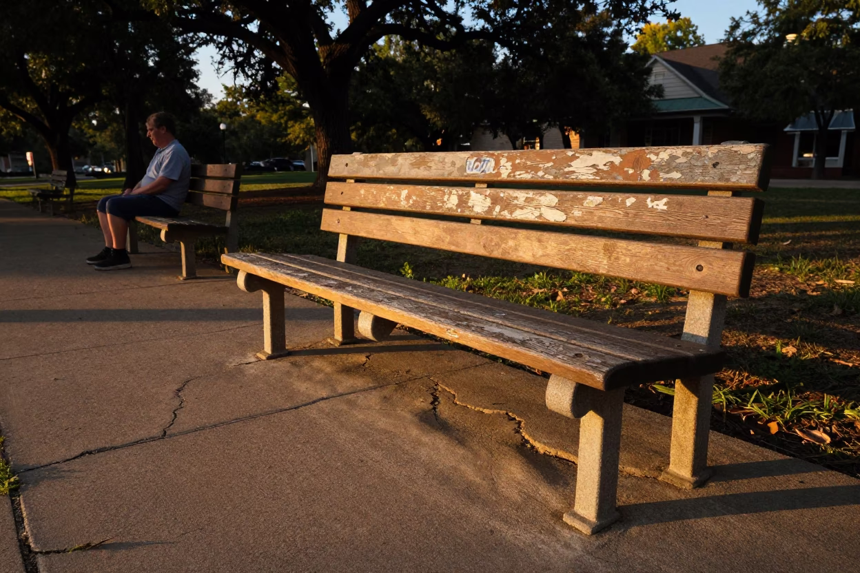 Park Bench in Austin at Golden Hour in in Austin, Texas, United States