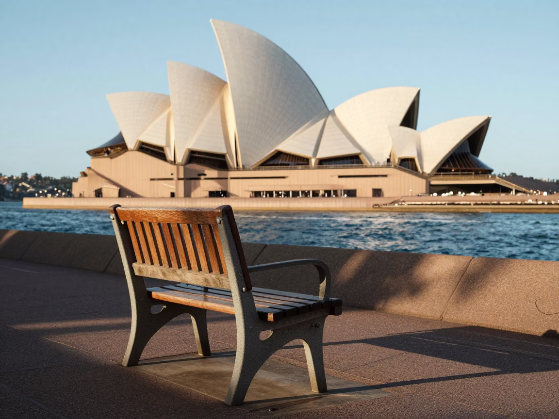 Park Bench in Sydney at The Early Afternoon Light in in Sydney, New South Wales, Australia