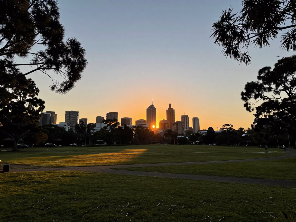 Park Lands in Adelaide at As The Sun Drops Toward The Horizon in in Adelaide, South Australia, Australia