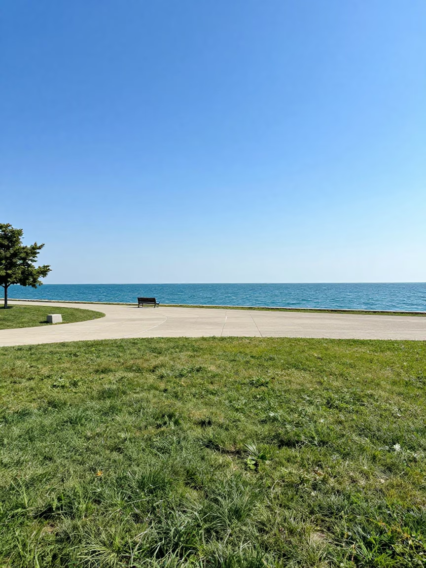Park Landscape in Chicago at The Flat Glare Of Noon Light in in Chicago, Illinois, United States