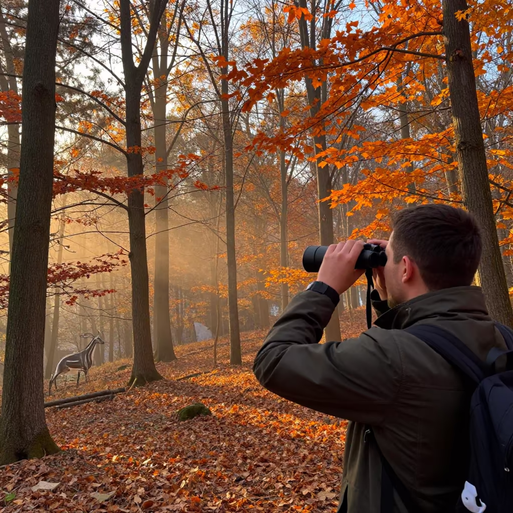 Park Ranger Observing Wildlife in Brasov Autumn Light in in Brasov