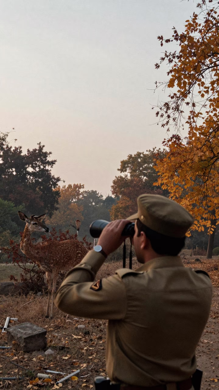 Park Ranger Observing Wildlife Dawn Autumn Islamabad in near Islamabad