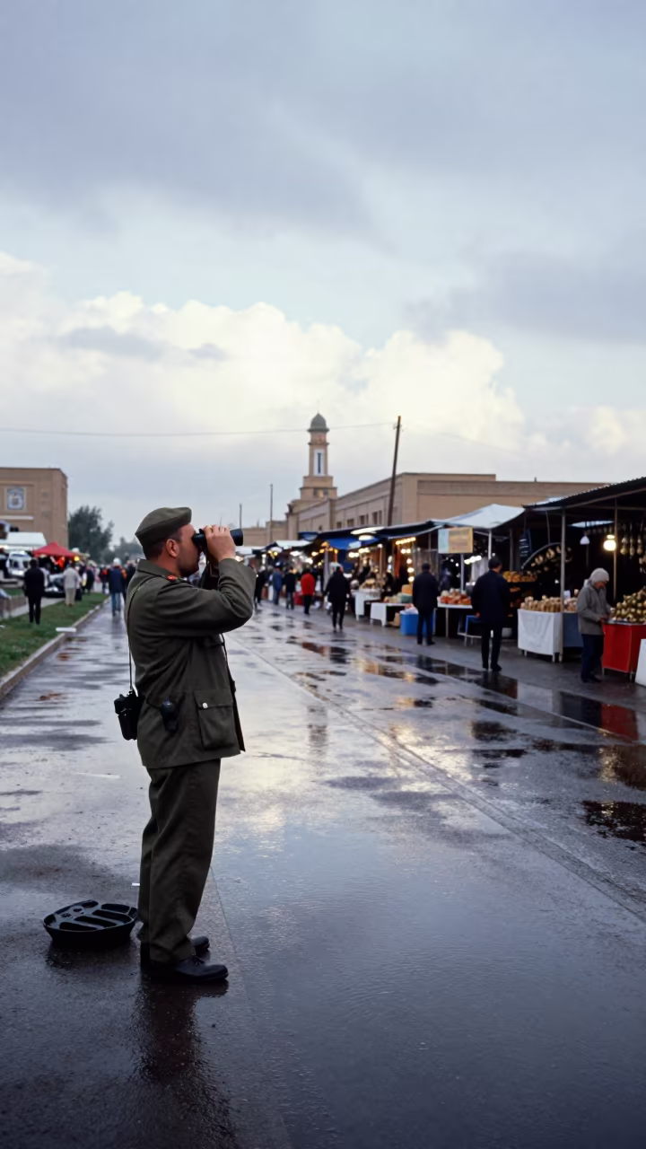 Park Ranger Observing Wildlife in Urgench Market Lane in along a market lane in Urgench