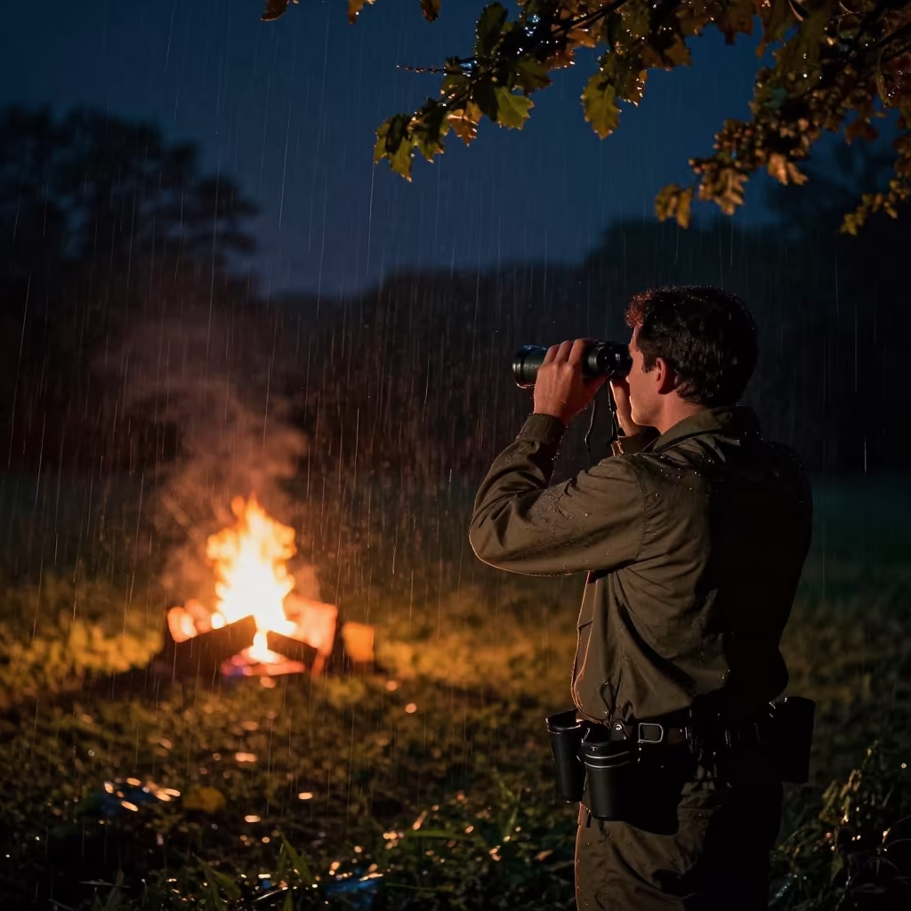 Park Ranger Watching Wildlife Night Firelight Latina in in Latina