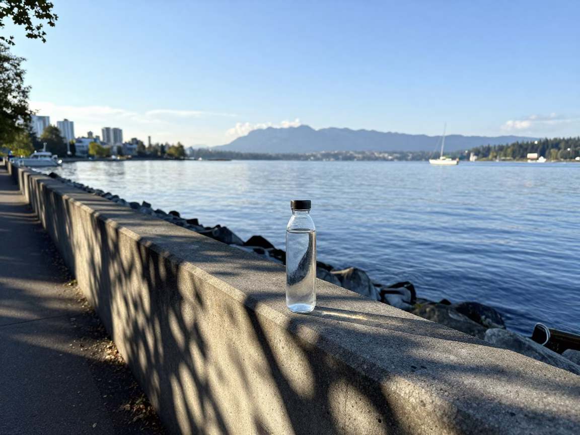 Park Seawall in Vancouver at Bright Midmorning Light in in Vancouver, British Columbia, Canada