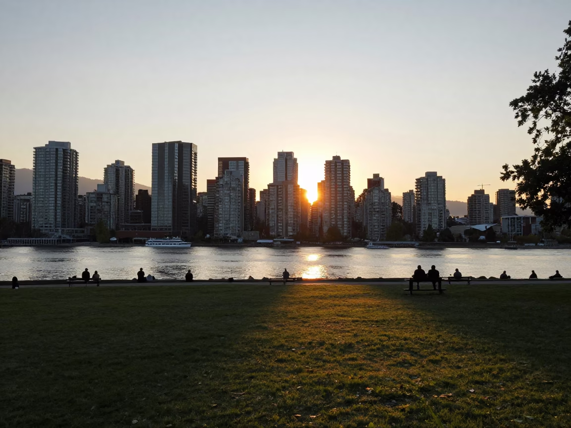 Park View in Vancouver at As The Sun Drops Toward The Horizon in in Vancouver, British Columbia, Canada
