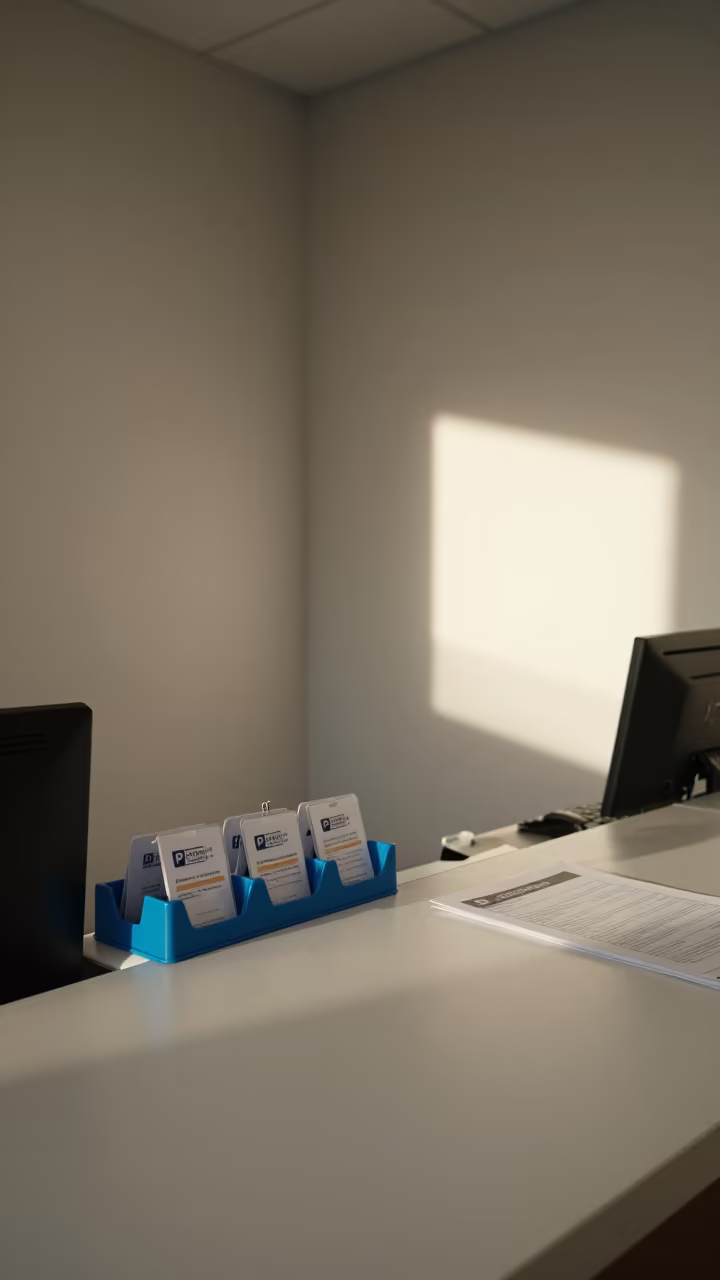 Parking Permit Caddy on Cordoba Office Desk in at an office reception desk near Cordoba
