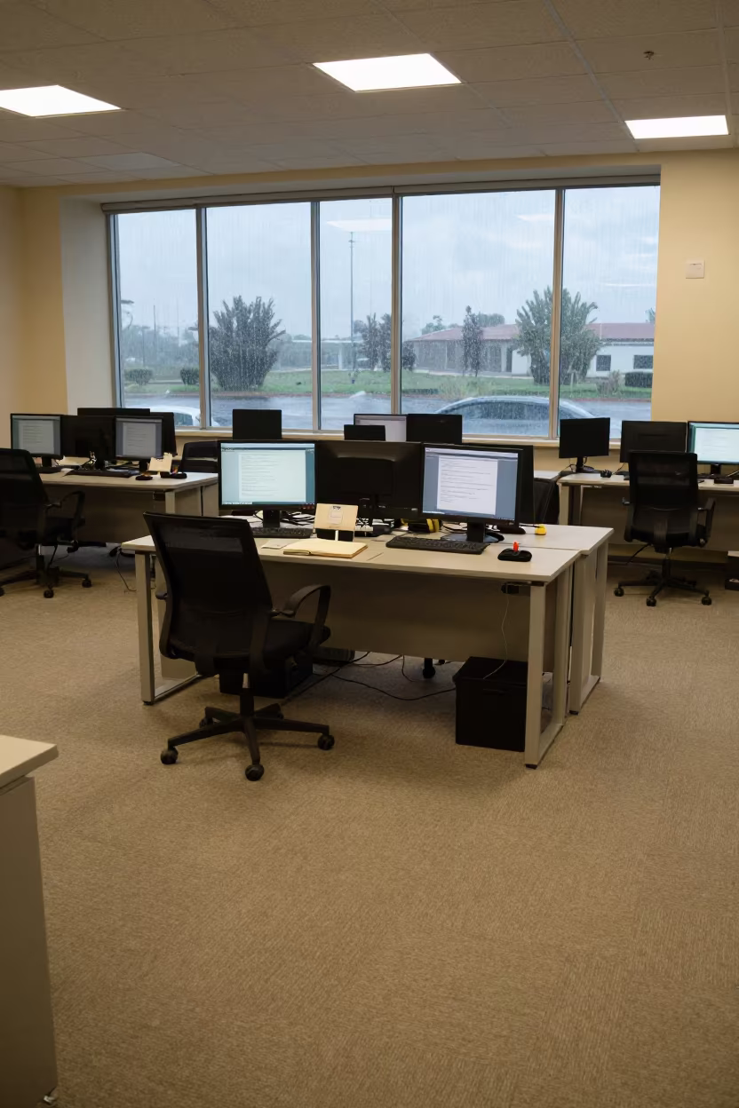 Parking Validation Stamp Pad in Asmara Office in in an operations center under monitor glow in Asmara