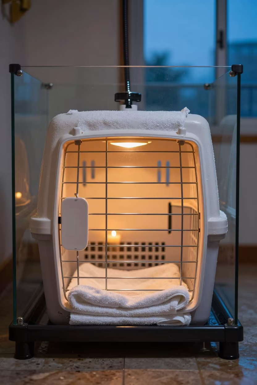 Parrot Carrier Perch at Dog Wash Station in at a self-serve dog wash station in Hyderabad