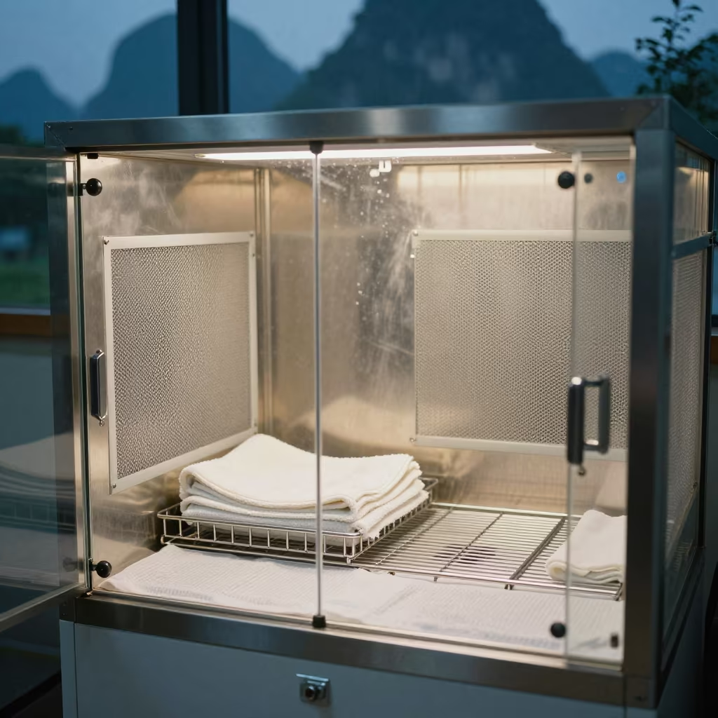 Parrot Carrier Perch at Night in Guilin in at a self-serve dog wash station in Guilin
