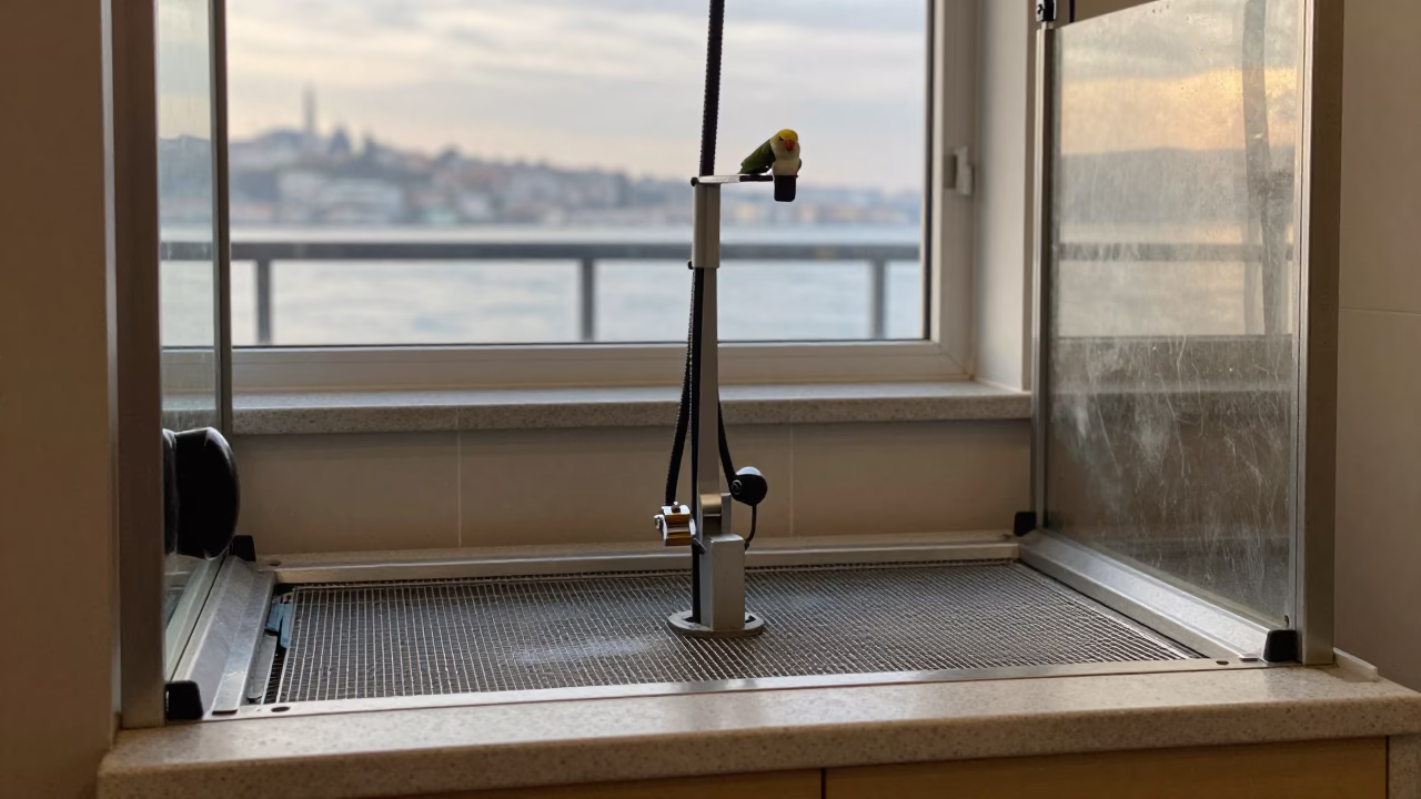 Parrot Carrier Tray on Dog Wash Counter in at a self-serve dog wash station in Besiktas, Istanbul