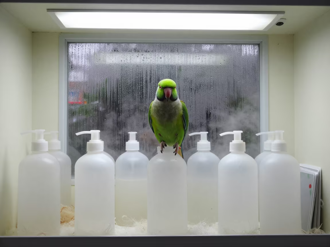 Parrot on Grooming Shelf in Hyderabad Bay in inside a grooming bay in Hyderabad