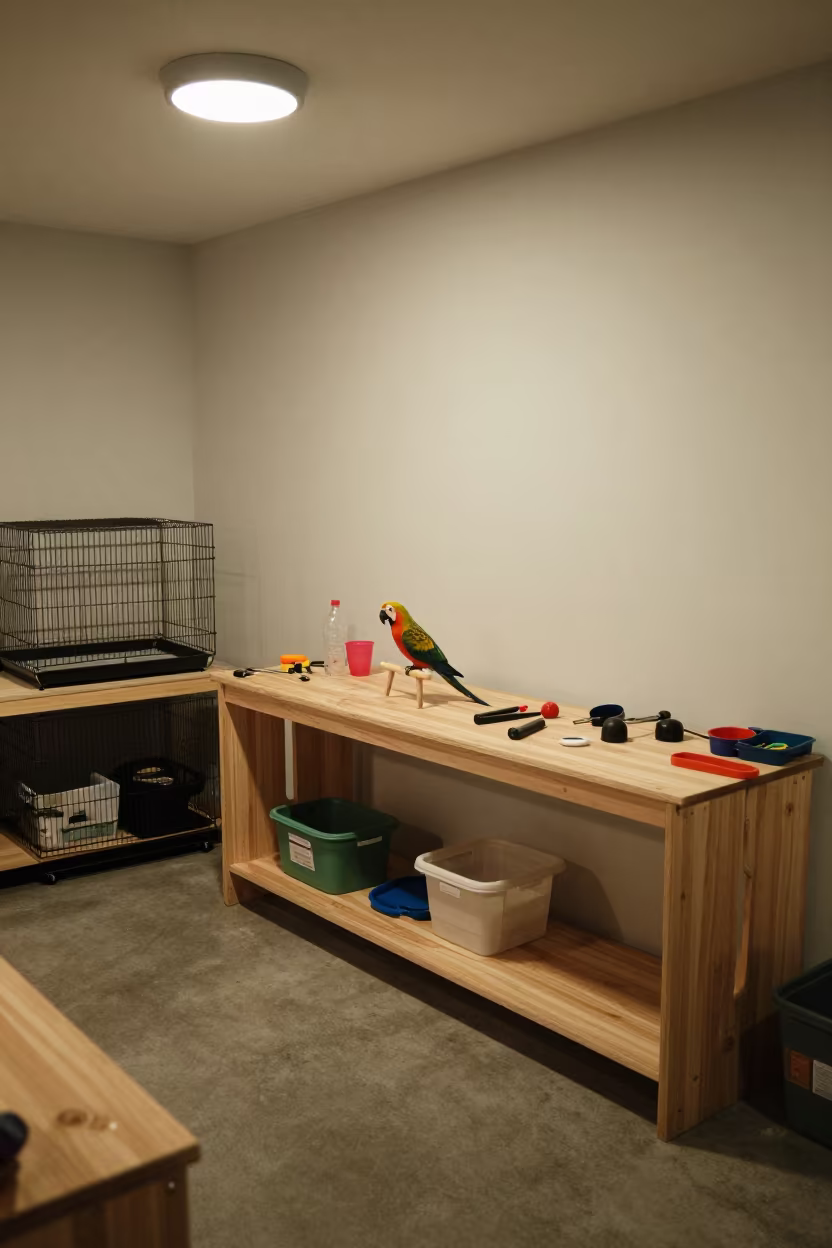 Parrot Toy Bench Work in Catia La Mar Room in inside an adoption room near Catia La Mar