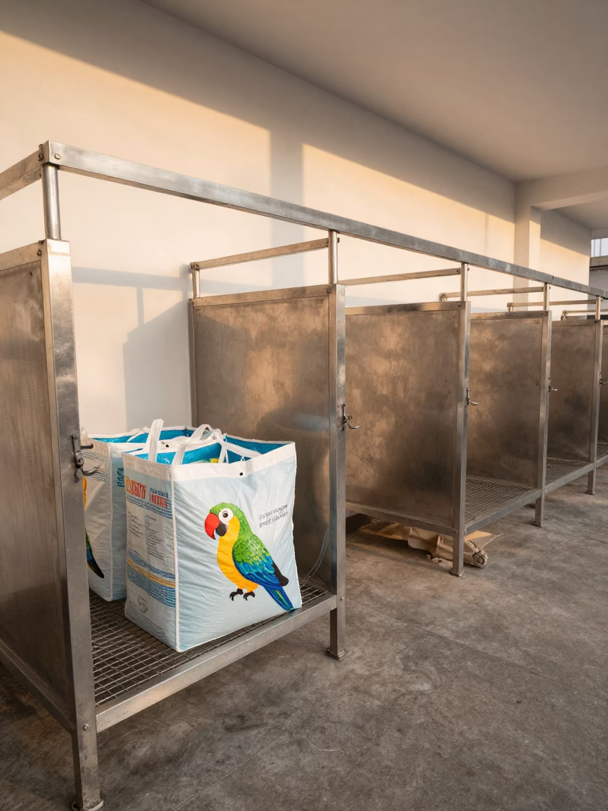 Parrot Toy Laundry Bag at Dog Wash Station in at a self-serve dog wash station near Chakwal