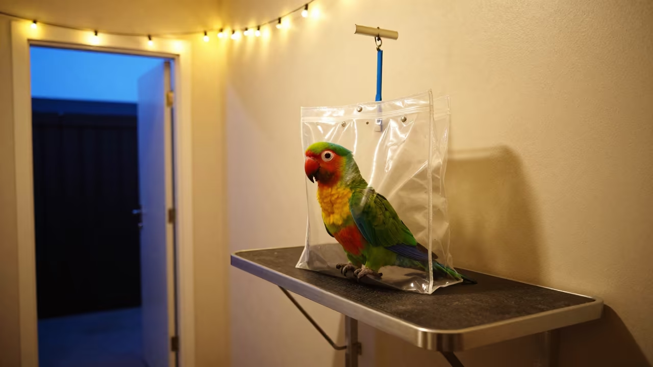 Parrot Toy Laundry Bag in Mandalay Grooming Bay in inside a grooming bay near Mandalay
