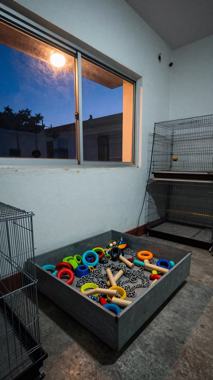 Parrot Toy Parts Drawer Blue Hour Buenos Aires in inside a grooming bay in Buenos Aires